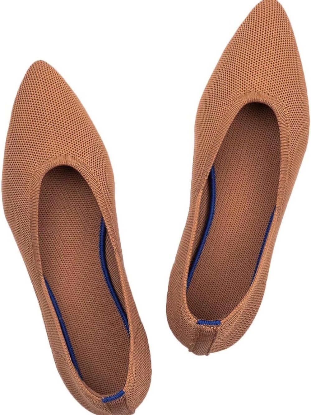 Pointed Knit Slip-On Flats in Camel
